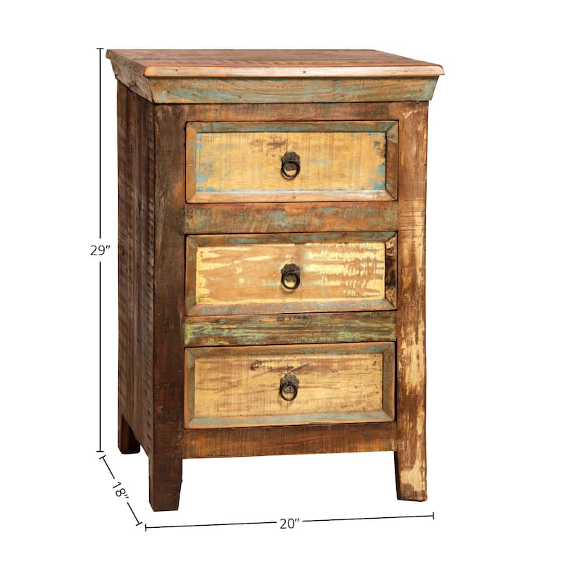 Journee Distressed Painted Reclaimed Hardwood 3-Drawer Storage Night Stand