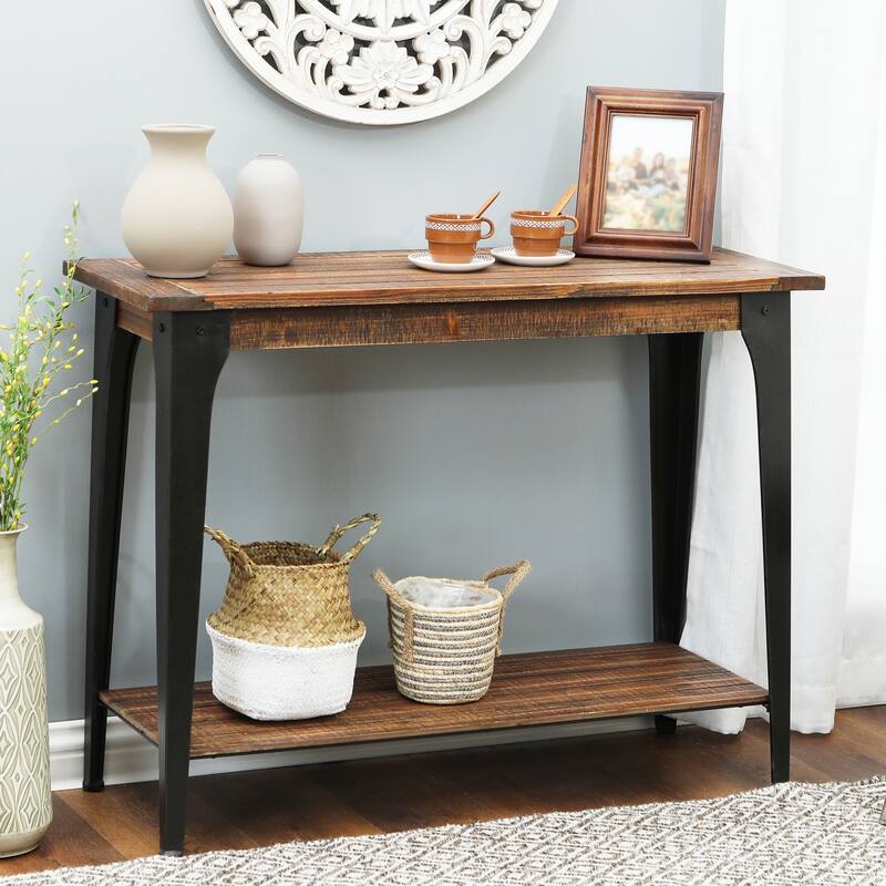 Dark Brown Wood and Black Metal 1-Shelf Console and Entry Table - 40" Wide