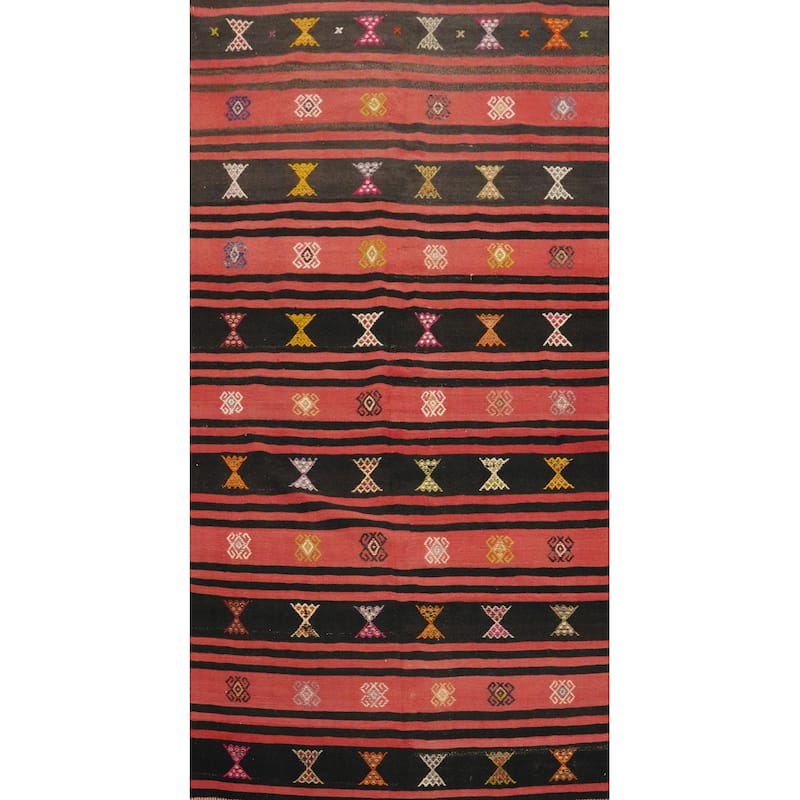 Hand Woven Oriental 100% Wool Carpet Southwestern Tribal Oranges & Rust Kilim Area Rug - 8' 9'' X 4' 8''