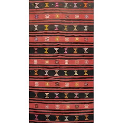 Hand Woven Oriental 100% Wool Carpet Southwestern Tribal Oranges & Rust Kilim Area Rug - 8' 9'' X 4' 8''