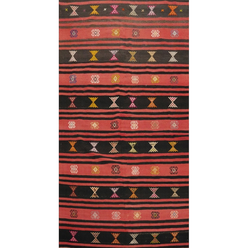 Hand Woven Oriental 100% Wool Carpet Southwestern Tribal Oranges & Rust Kilim Area Rug - 8' 9'' X 4' 8''