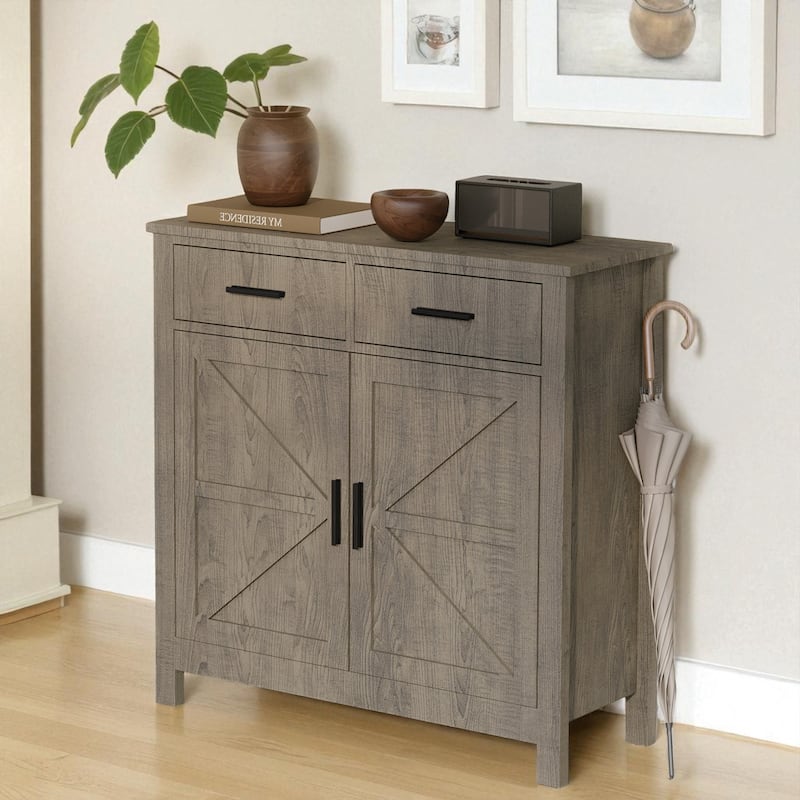 Modern Farmhouse Kitchen Sideboard with 2 Drawers and Double Doors, Buffet Storage Cabinet Coffee Bar for Dining Room.