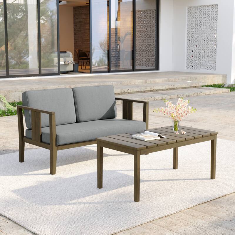Casual 53"W Outdoor Patio Loveseat Set In Solid Teak Wood with Cushion