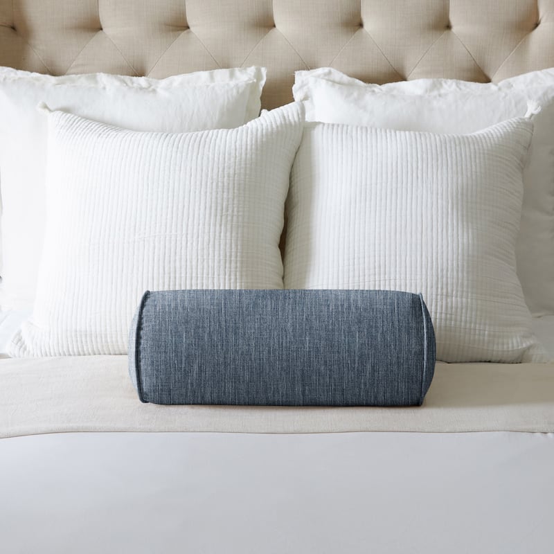Sorra Home Corded Linen Texture Bolster Pillow - 8 in H x 20 in W x 8 - Modern Blue