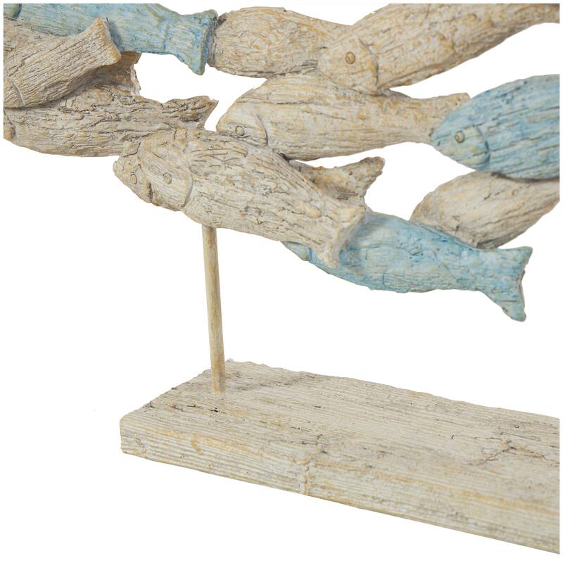 Light Blue Polystone Textured Ombre Swimming Fish Decorative Sculpture with Stand