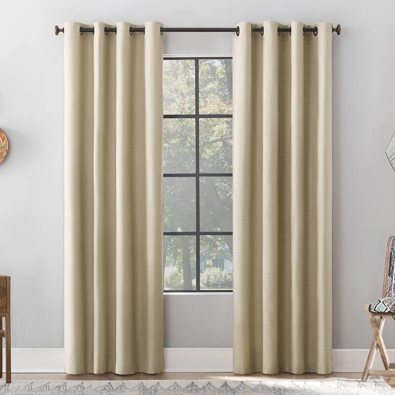 Archaeo Textured Linen Blend Total Blackout Grommet Top Curtain, Single Panel - Stone - 50" x 63"