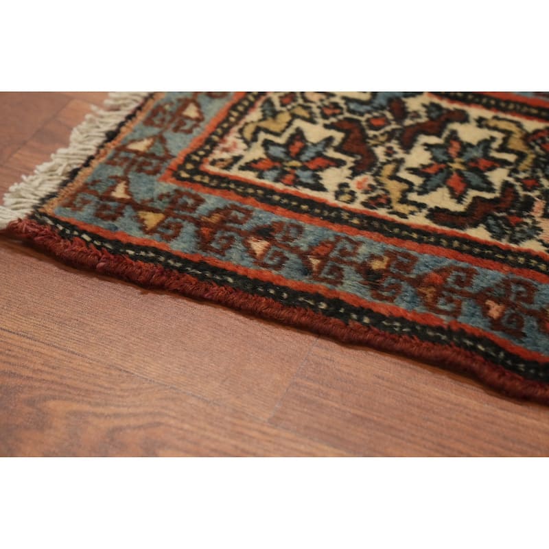 Hand Knotted Oriental 100% Wool Carpet Traditional Geometric Oranges & Rust Malayer Area Rug - 4' 4'' X 3' 2''