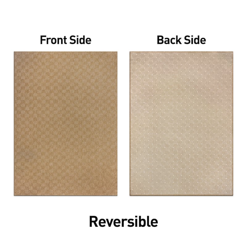 Diamond Weave Reversible Jute-Look Indoor/Outdoor Rug Reversible, Easy-Care Indoor/Outdoor Rug with Natural Fiber Look