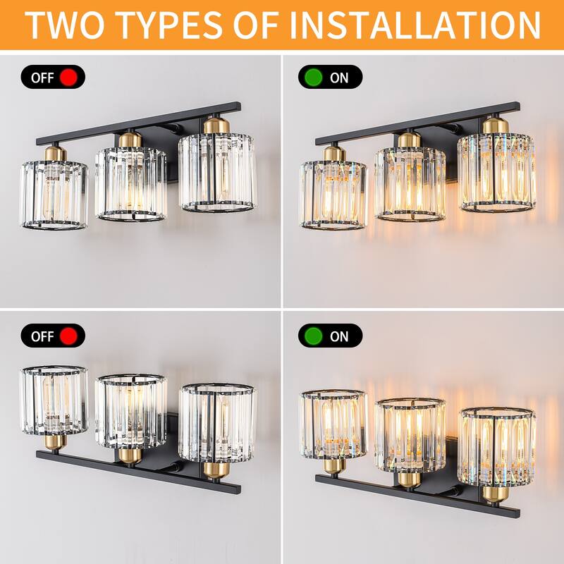 Starsky 3-Light 19inch Modern Bathroom Glass Crystal Vanity Light Wall Sconces