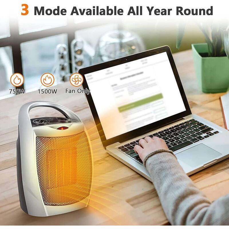 Ceramic Electric Heaters 1500W/750W with 3 Modes Thermostat, Portable Small Mini Heater for Indoor Use
