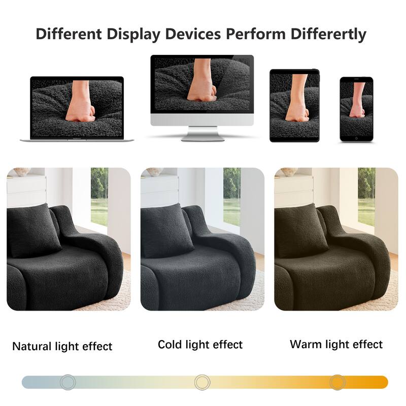 118" Teddy Fabric Boneless Couch, Upholstered 4-Seat Sofa with Curved Armrests, Modular Deep Seat Sofa, No Assembly Required