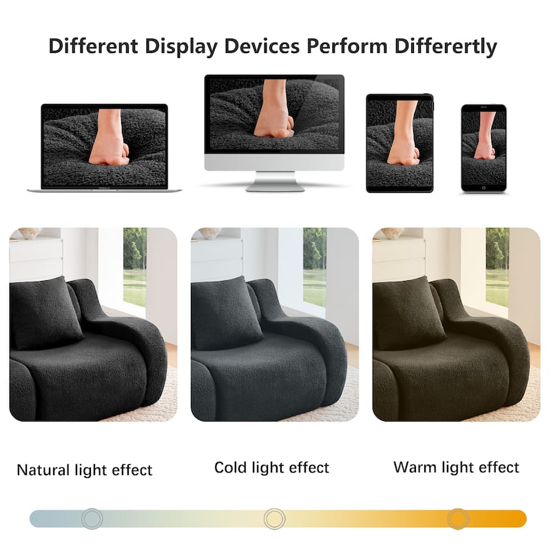 L-Shaped Teddy Fabric 2-Seat Boneless Sofa, No Assembly Required Curved Armrest, Streamlined Design Ergonomic Design