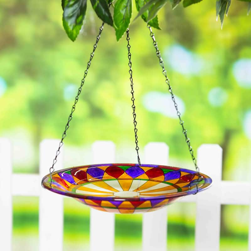 14" Glass Hanging Birdbath, Tiffany