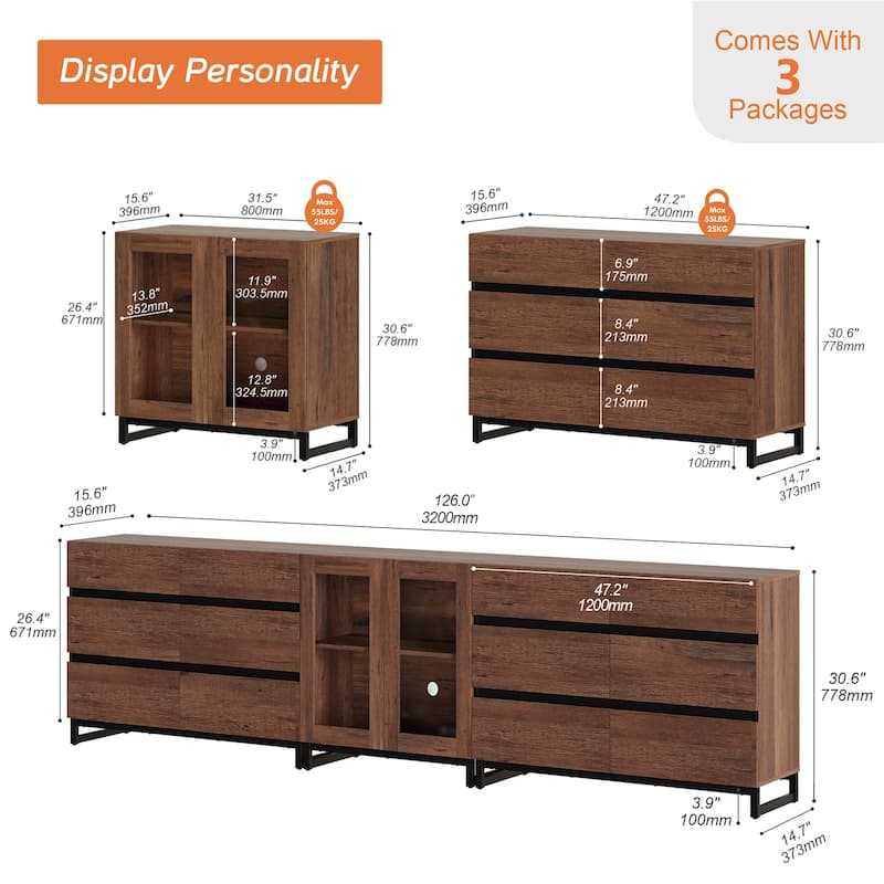 3 in 1 TV Stand for TVs up to 120 inches, Modern Entertainment Center for Living Room, Bedroom