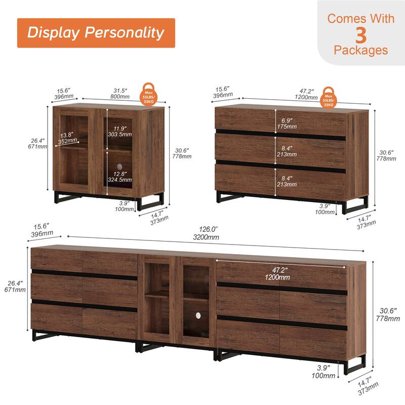 WAMPAT Modern Dresser with Adjustable Shelves and Drawer, 3 in 1 Storage Cabinet for Bedroom