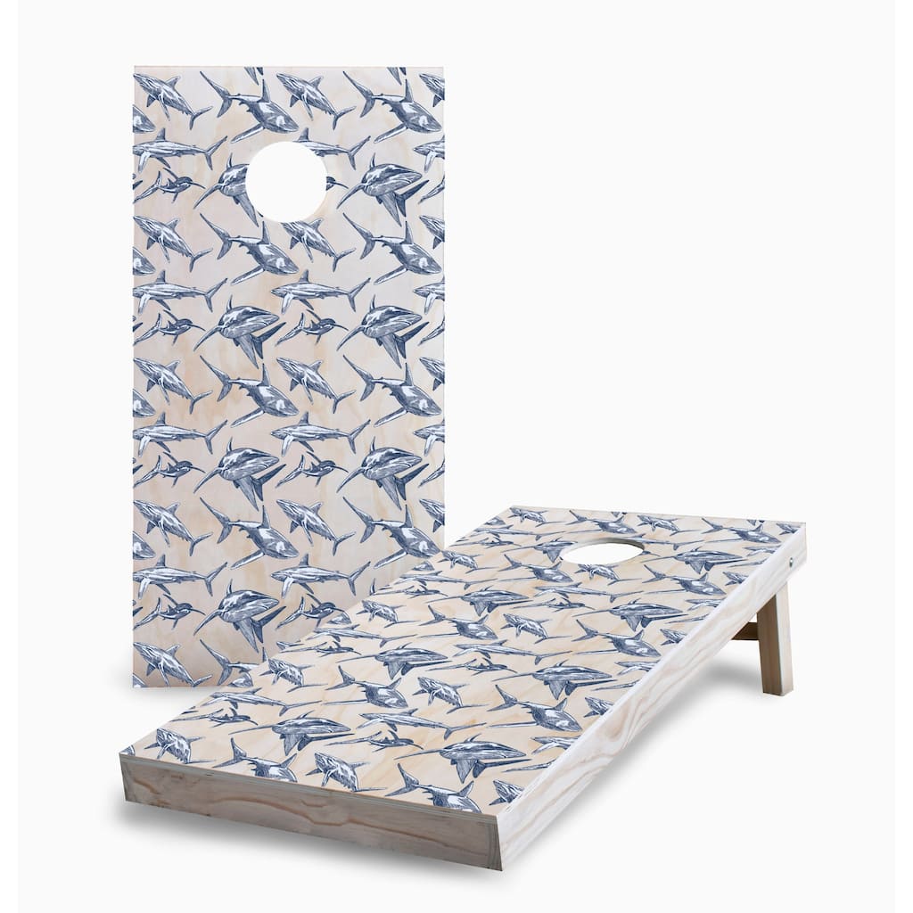 Shark on Wood Pattern Corn Hole Board Set