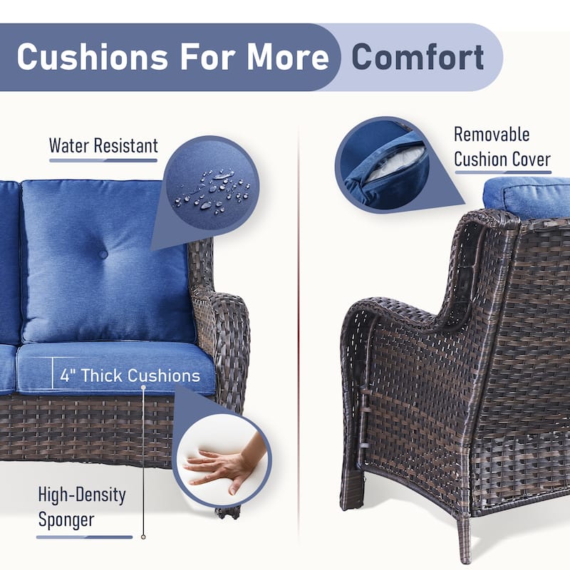 Fire Pit Table with Patio Glider Chairs Sofa Set