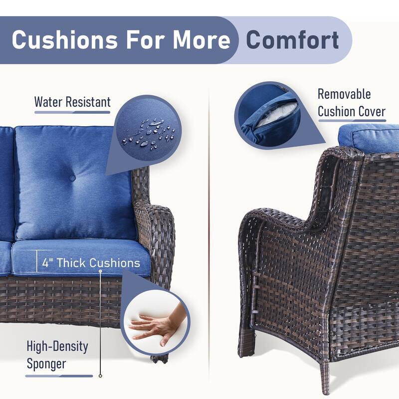 Outdoor Swivel Chairs with Sofa Table Brown-Blue - Brown