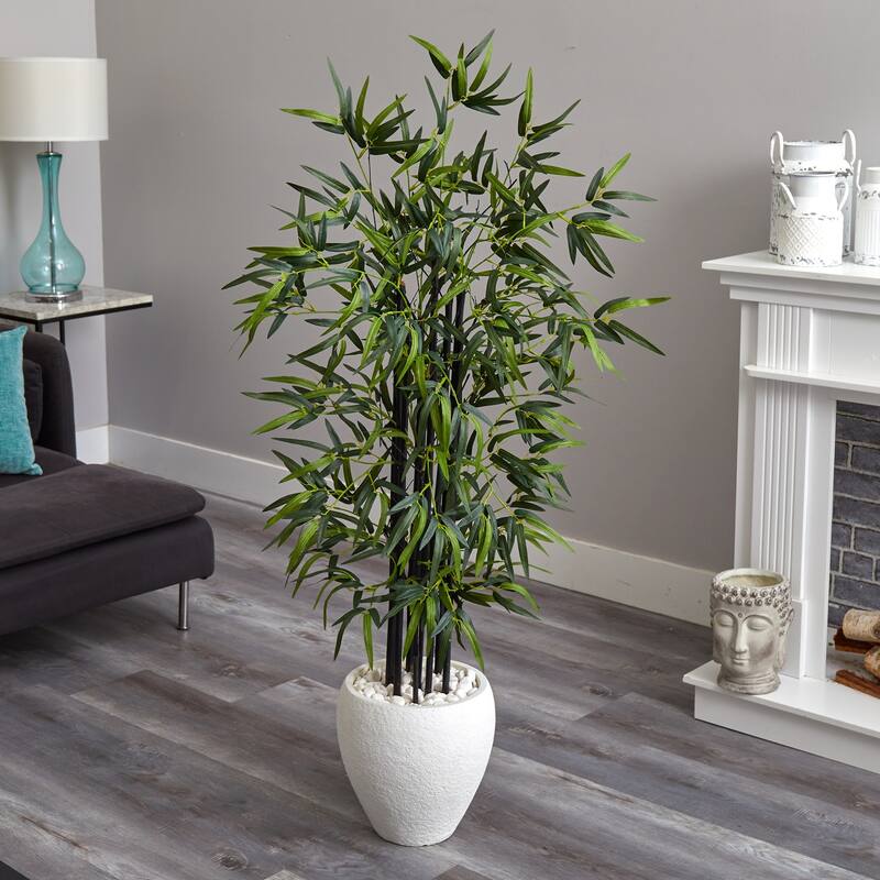 Artificial Bamboo Tree 5ft Black Indoor Plant in Planter Home Decor - Green - 51-60 Inches