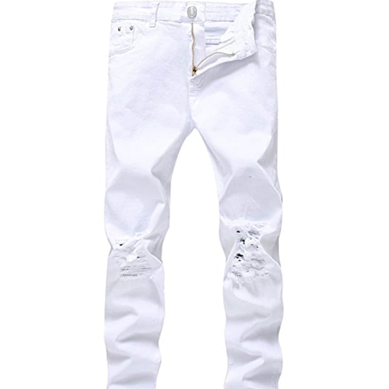 men's slim fit black stretch destroyed ripped skinny denim jeans