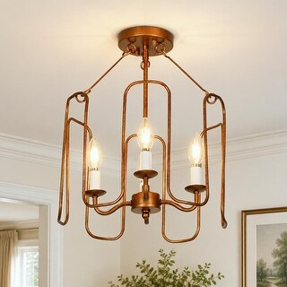 Mid-century Vintage 4-Light Drum Metal Semi Flush Mount Entryway Brass Ceiling Fixture - D 14"* H 17"
