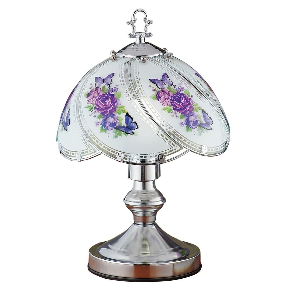 Purple Floral Touch Lamp with Silver-Tone Base - 12.750 x 8.750 x 8.650