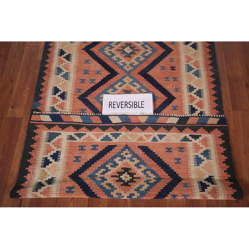 Pink Geometric Kilim Persian Accent Rug Flatweave Wool Carpet - 3'2" X 5'0"