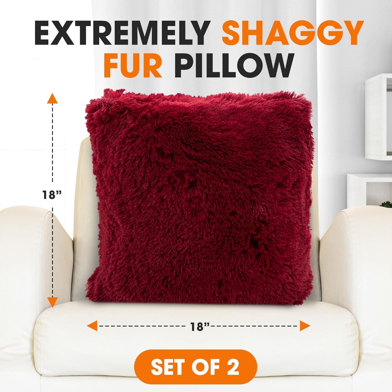 Cheer Collection Shaggy Long Hair Throw Pillows Set of 2 Bed Bath Beyond 23055958