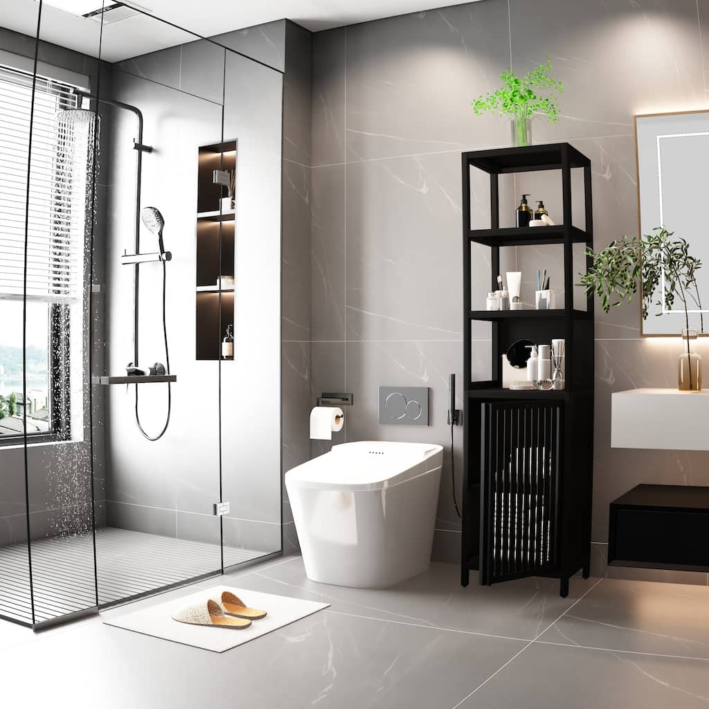 Storage Tall Slim Cabinet with Shutter Door and 3 Tier Shelves