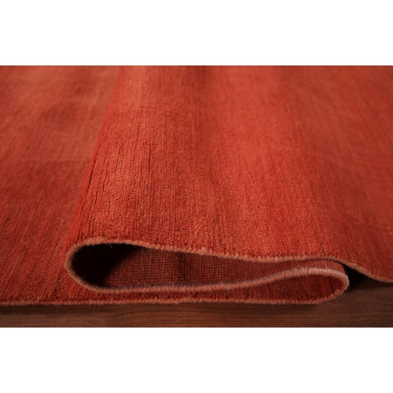 Modern Gabbeh Area Rug Hand-Knotted Orange Wool Carpet - 6'7" x 9'6"