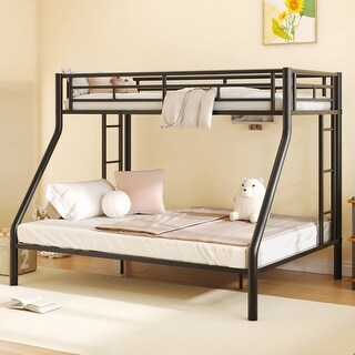 Metal Bunk Bed with Ladder and Guardrails, Cozy Sleeping Space, Twin XL over Queen
