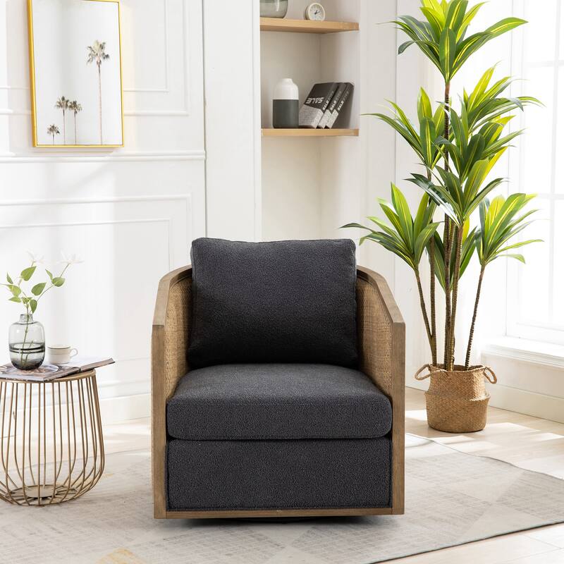 Swivel Barrel Chair, Comfy Round Accent Sofa Chair, 360 Degree Club Chair Arm Chair - Carbon Black