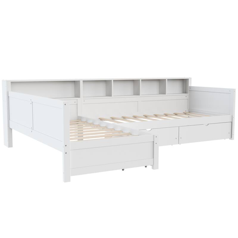 L-Shape Twin Size Day Bed for 2 with Storage Drawers and Bookshelf by Harper&Bright Designs