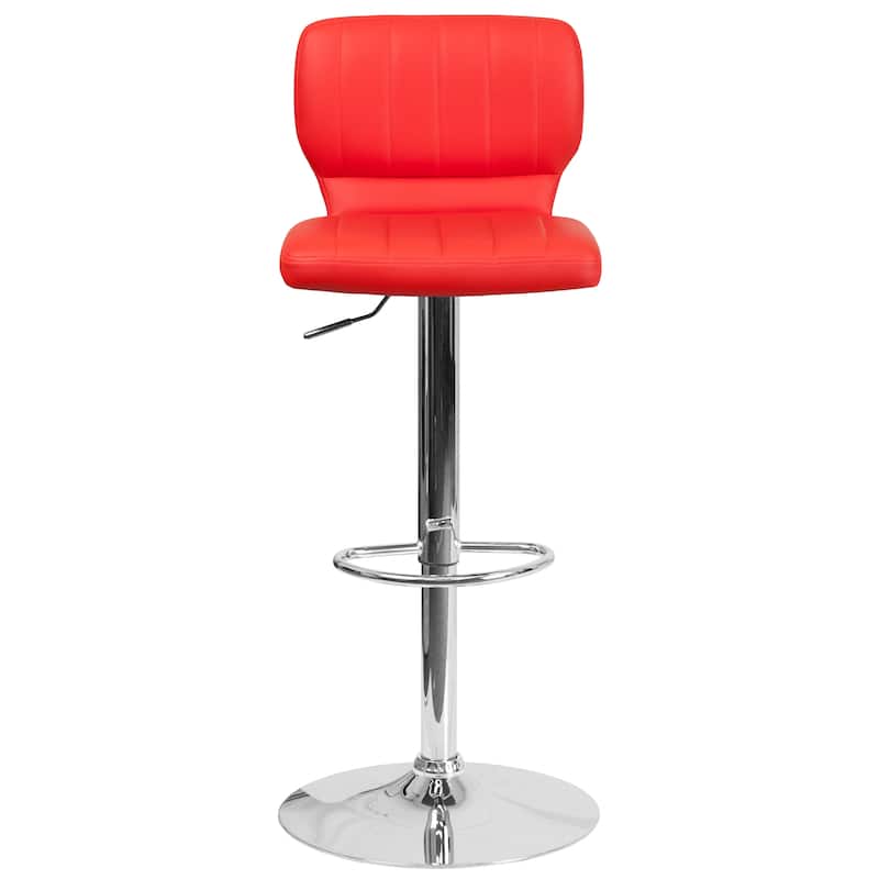 Vinyl Adjustable Barstool with Vertical Stitch Back (Set of 2)