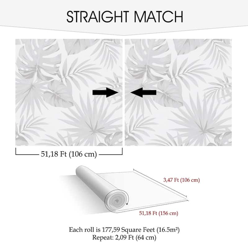 SUSSEXHOME Removable Wallpaper-Waterproof, Strippable, Light Resistance & Cleanable Wall Paper Roll-Wallpaper-Palms