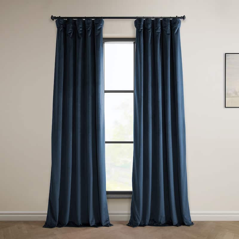Exclusive Fabrics Heritage Plush Velvet Room Darkening Curtain (1 Panel) - Luxurious Single Drapery for Enhanced Room Darkening - 50 X 120 - Eternal Blue