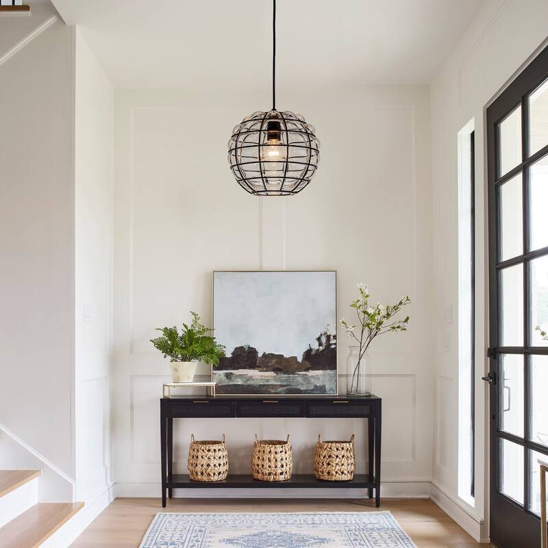 9.84 in. Industrial Clear Grid Glass Pendant Light