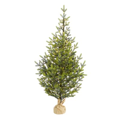 5ft. Fir Look Artificial Christmas Tree with 200 Clear LED Lights, Burlap Base & 853 Branches - Rustic Holiday X-Mas Tree