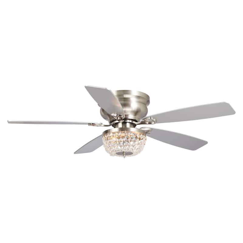 48" Polished Nickel Low Profile Crystal Ceiling Fan with Light and Remote