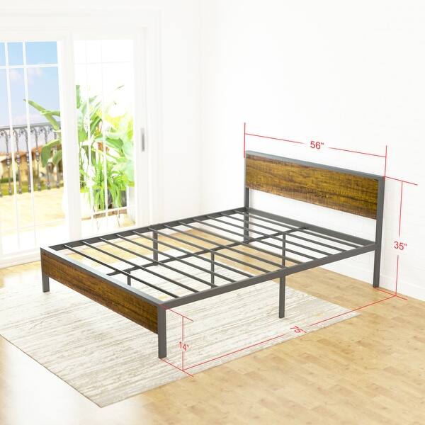 Full/Queen 14‘’High Metal and Wood Platform Bed ,Bed Frame with Wood