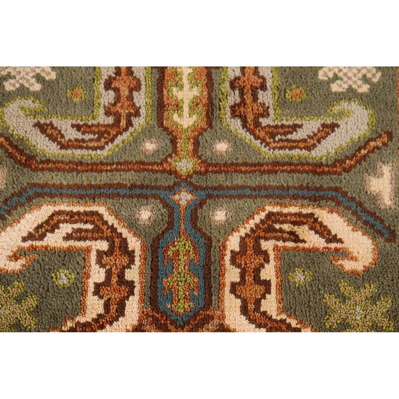 Green Geometric Kazak Runner Rug Hand-Knotted Traditional Wool Carpet - 2'8"x 9'8"