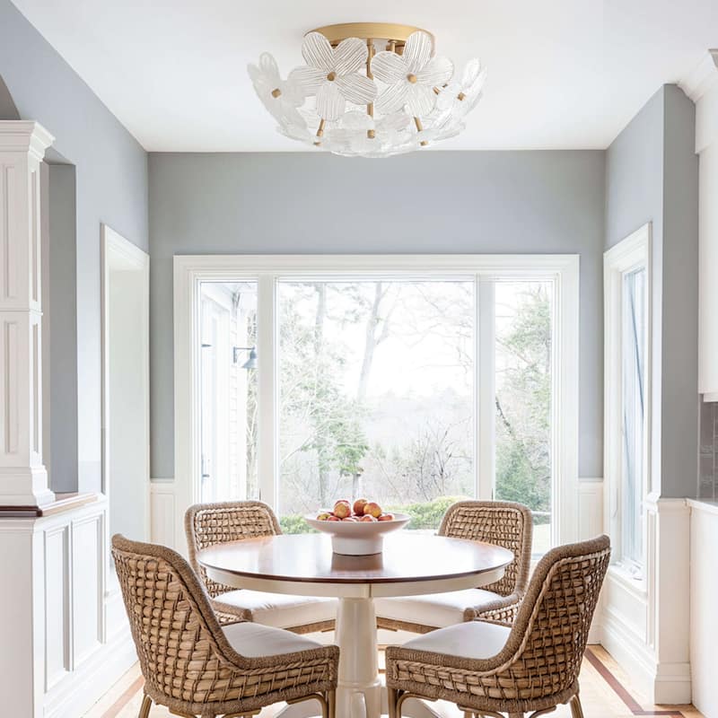 Frieda Modern 3-Light 16" Brushed Brass Clear Glass Flower Flush Mount - 16 inches in diameter x 7.5 inches H