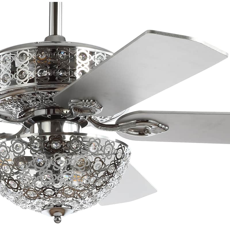 Asher 52" Filigree 6-Light Metal/Wood LED Ceiling Fan, Chrome by JONATHAN Y