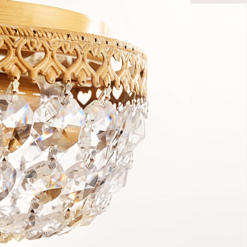 Jessica Brushed Brass 3-Light Crystal Basket Flush Mount - 11.8 inches in Diameter x 6.7 inches H
