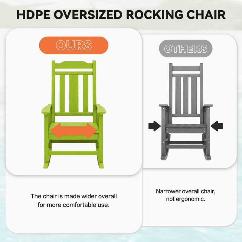 Outdoor Patio HDPE Rocking Chiar, Extra Wide Seat & Backrest