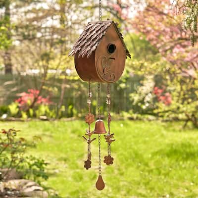 Antique Copper Hanging Birdhouse Wind Chime "Farm House"