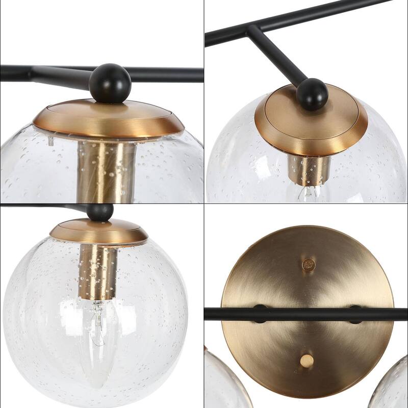 Modern Glam Black Gold 2/3/4 Light Bathroom Vanity Light Globe Seeded Glass Wall Sconces