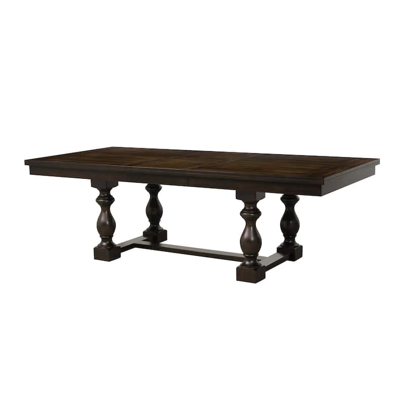 Tesy 76-96 Inch Dining Table, Extendable Rectangular, Dark Oak Brown Wood