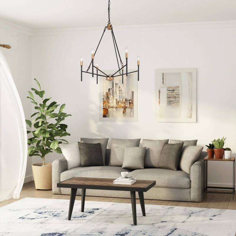Alestair Modern Transitional Classic Candle Chandelier Black Gold Metal Farmhouse Pendant for Foyer