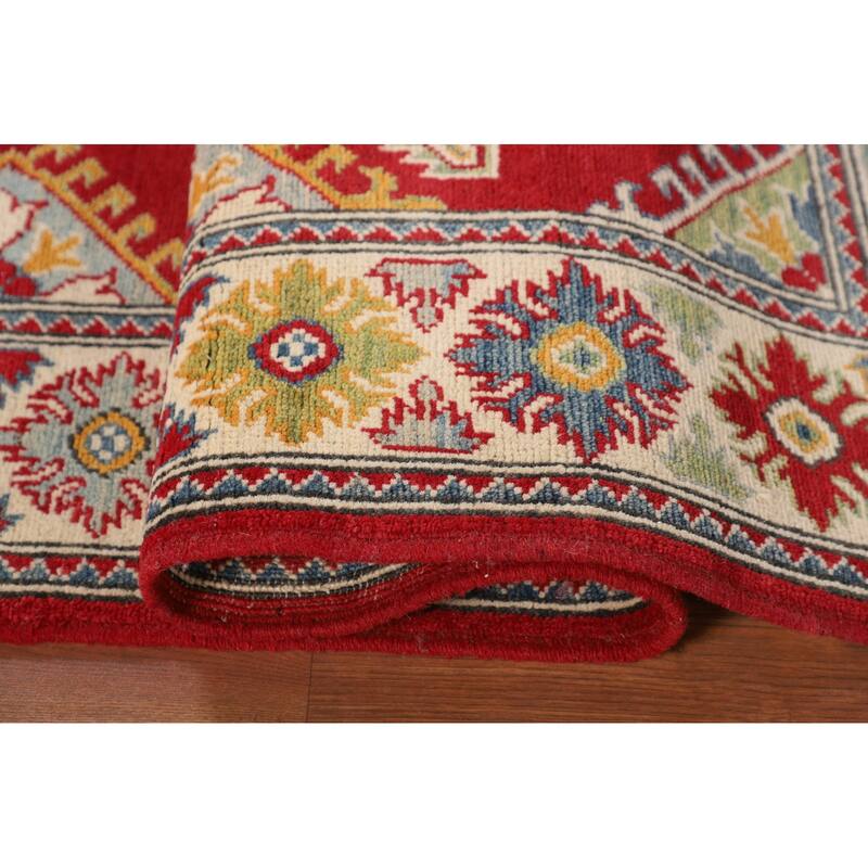 Geometric Red Kazak Oriental Area Rug Bedroom Hand-Knotted Wool Carpet - 5'1" x 6'7"